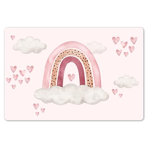 KitchenYeah© Platzsets Abwaschbar 6-Teilig 45x30 cm Tischsets Platzdeckchen rutschfeste Platzset Unterlage Tisch Set Esstisch Modern Placemats Regenbogen - Herzen - Rosa - Aquarell - Mädchen von KitchenYeah