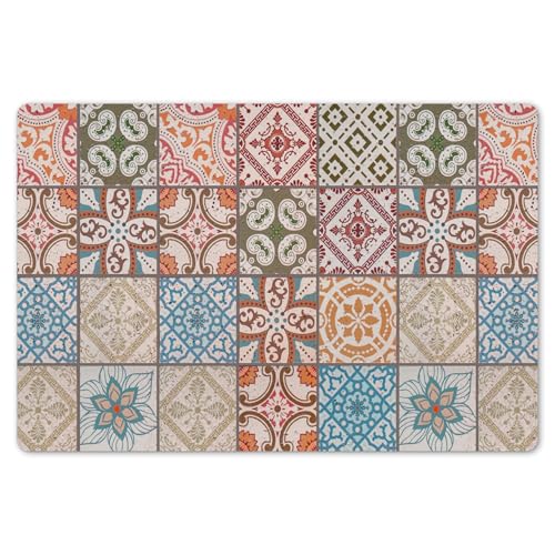 KitchenYeah© Platzsets Abwaschbar 6-Teilig 45x30 cm Tischsets Platzdeckchen rutschfeste Platzset Unterlage Tisch Set Esstisch Modern Placemats Retro - Fliesen - Blumen - Patchwork von KitchenYeah