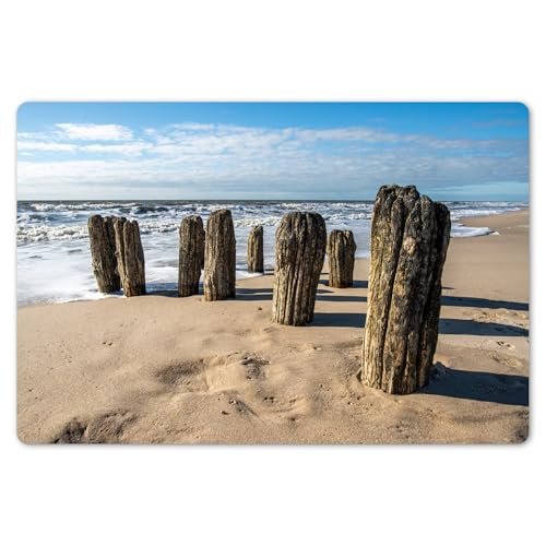 KitchenYeah© Platzsets Abwaschbar 6-Teilig 45x30 cm Tischsets Platzdeckchen rutschfeste Platzset Unterlage Tisch Set Esstisch Modern Placemats Sand - Strand - Pfahl - Wasser - Sommer von KitchenYeah