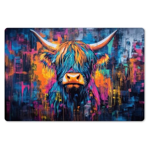 KitchenYeah© Platzsets Abwaschbar 6-Teilig 45x30 cm Tischsets Platzdeckchen rutschfeste Platzset Unterlage Tisch Set Esstisch Modern Placemats Schottischer Highlander - Abstrakt - Bunt von KitchenYeah