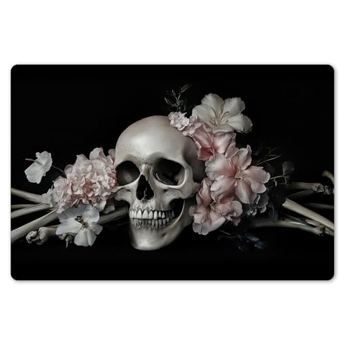 KitchenYeah© Platzsets Abwaschbar 6-Teilig 45x30 cm Tischsets Platzdeckchen rutschfeste Platzset Unterlage Tisch Set Esstisch Modern Placemats Skelett - Blumen - Rosa - Schädel - Knochen von KitchenYeah