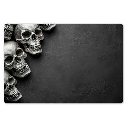 KitchenYeah© Platzsets Abwaschbar 6-Teilig 45x30 cm Tischsets Platzdeckchen rutschfeste Platzset Unterlage Tisch Set Esstisch Modern Placemats Skelett - Totenköpfe - Schwarz von KitchenYeah