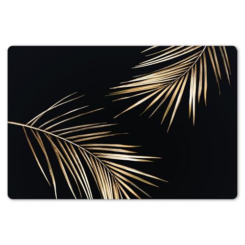 KitchenYeah© Platzsets Abwaschbar 6er Set 45x30 cm Tischsets Platzdecken Platzset Tischset Esstisch Tischuntersetzer Unterlagen rutschfest Blätter - Pflanzen - Gold - Schwarz - Luxus von KitchenYeah