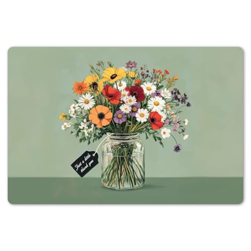 KitchenYeah© Platzsets Abwaschbar 6er Set 45x30 cm Tischsets Platzdecken Platzset Tischset Esstisch Tischuntersetzer Unterlagen rutschfest Blumen - Vase - Karte von KitchenYeah