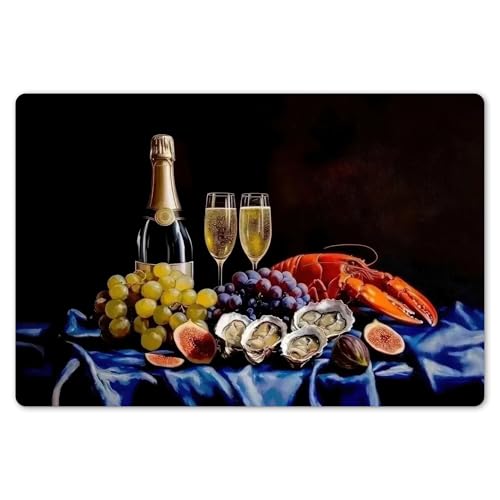 KitchenYeah© Platzsets Abwaschbar 6er Set 45x30 cm Tischsets Platzdecken Platzset Tischset Esstisch Tischuntersetzer Unterlagen rutschfest Champagner - Austern von KitchenYeah