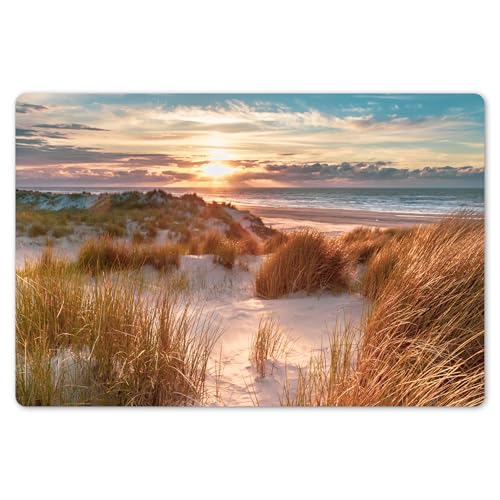 KitchenYeah© Platzsets Abwaschbar 6er Set 45x30 cm Tischsets Platzdecken Platzset Tischset Esstisch Tischuntersetzer Unterlagen rutschfest Düne - Pflanzen - Sonnenuntergang - Strand - Meer von KitchenYeah