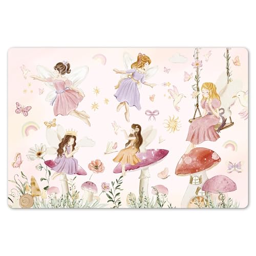 KitchenYeah© Platzsets Abwaschbar 6er Set 45x30 cm Tischsets Platzdecken Platzset Tischset Esstisch Tischuntersetzer Unterlagen rutschfest Feen - Prinzessin - Blumen - Mädchen - Rosa - Kinder von KitchenYeah