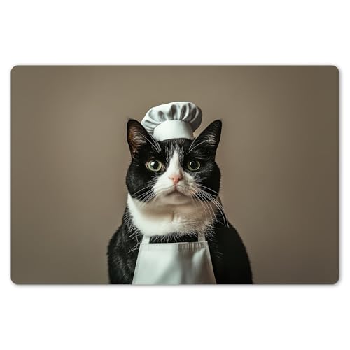 KitchenYeah© Platzsets Abwaschbar 6er Set 45x30 cm Tischsets Platzdecken Platzset Tischset Esstisch Tischuntersetzer Unterlagen rutschfest Katze - Koch - Kleidung - Schwarz - Weiß von KitchenYeah