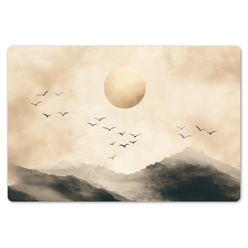 KitchenYeah© Platzsets Abwaschbar 6er Set 45x30 cm Tischsets Platzdecken Platzset Tischset Esstisch Tischuntersetzer Unterlagen rutschfest Landschaft - Japandi - Vogel von KitchenYeah