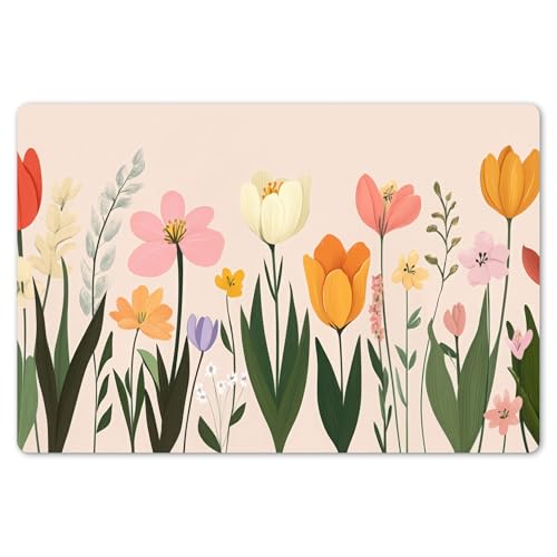 KitchenYeah© Platzsets Abwaschbar 6er Set 45x30 cm Tischsets Platzdecken Platzset Tischset Esstisch Tischuntersetzer Unterlagen rutschfest Pastelltöne - Blumen - Illustration von KitchenYeah