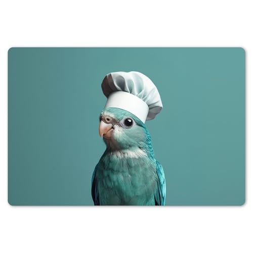 KitchenYeah© Platzsets Abwaschbar 6er Set 45x30 cm Tischsets Platzdecken Platzset Tischset Esstisch Tischuntersetzer Unterlagen rutschfest Sittich - Vogel - Kochmütze - Niedlich von KitchenYeah