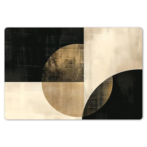 KitchenYeah© Platzsets Abwaschbare Placemats Set 6 45x30 cm Tischsets Platzdeckchen Platzset Tischset Esstisch Telleruntersetzer Waschbar Abstrakt - Geometrische Formen - Schwarz - Gold von KitchenYeah