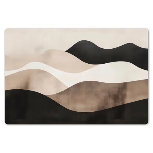 KitchenYeah© Platzsets Abwaschbare Placemats Set 6 45x30 cm Tischsets Platzdeckchen Platzset Tischset Esstisch Telleruntersetzer Waschbar Abstrakt - Landschaft - Wellen - Creme von KitchenYeah