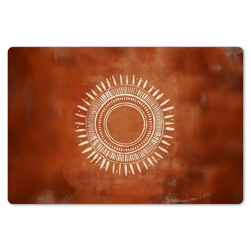 KitchenYeah© Platzsets Abwaschbare Placemats Set 6 45x30 cm Tischsets Platzdeckchen Platzset Tischset Esstisch Telleruntersetzer Waschbar Abstrakt - Linien - Sonne - Rötlichbraun von KitchenYeah