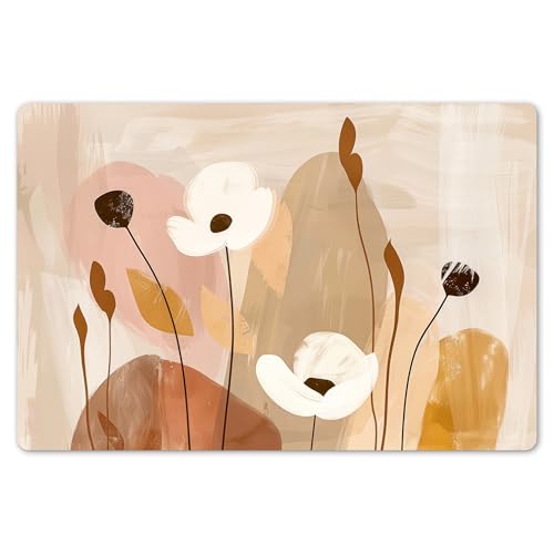 KitchenYeah© Platzsets Abwaschbare Placemats Set 6 45x30 cm Tischsets Platzdeckchen Platzset Tischset Esstisch Telleruntersetzer Waschbar Blumen - Abstrakt - Beige - Linienkunst von KitchenYeah