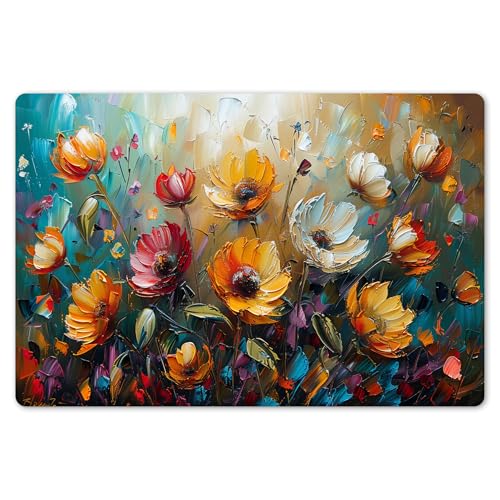 KitchenYeah© Platzsets Abwaschbare Placemats Set 6 45x30 cm Tischsets Platzdeckchen Platzset Tischset Esstisch Telleruntersetzer Waschbar Blumen - Farbe - Kunst - Modern von KitchenYeah