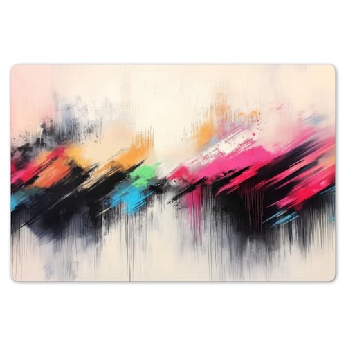 KitchenYeah© Platzsets Abwaschbare Placemats Set 6 45x30 cm Tischsets Platzdeckchen Platzset Tischset Esstisch Telleruntersetzer Waschbar Dynamisch - Abstrakt - Farbenfroh - Schwarz von KitchenYeah