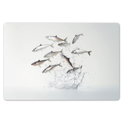 KitchenYeah© Platzsets Abwaschbare Placemats Set 6 45x30 cm Tischsets Platzdeckchen Platzset Tischset Esstisch Telleruntersetzer Waschbar Fisch - Wasser - Weiß von KitchenYeah
