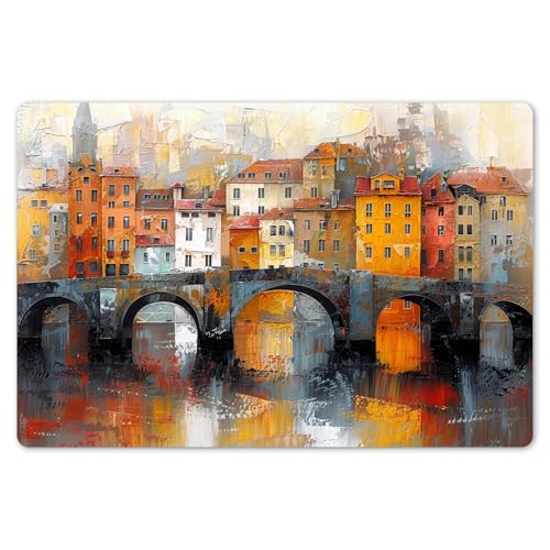 KitchenYeah© Platzsets Abwaschbare Placemats Set 6 45x30 cm Tischsets Platzdeckchen Platzset Tischset Esstisch Telleruntersetzer Waschbar Graben - Häuser - Kunst von KitchenYeah