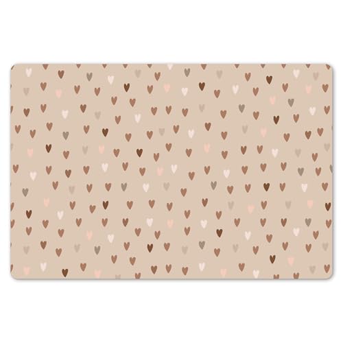 KitchenYeah© Platzsets Abwaschbare Placemats Set 6 45x30 cm Tischsets Platzdeckchen Platzset Tischset Esstisch Telleruntersetzer Waschbar Herzen - Braun - Muster - Kind von KitchenYeah