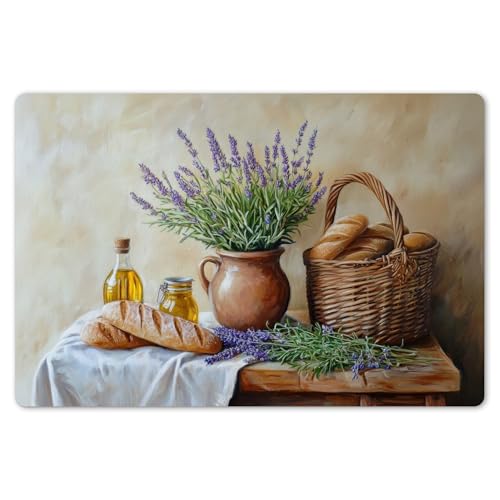 KitchenYeah© Platzsets Abwaschbare Placemats Set 6 45x30 cm Tischsets Platzdeckchen Platzset Tischset Esstisch Telleruntersetzer Waschbar Lavendel - Brot - Stilleben von KitchenYeah