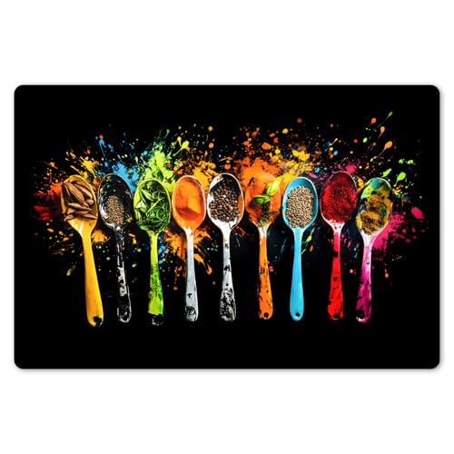 KitchenYeah© Platzsets Abwaschbare Placemats Set 6 45x30 cm Tischsets Platzdeckchen Platzset Tischset Esstisch Telleruntersetzer Waschbar Löffel - Gewürze - Modern - Graffiti - Farbe - Bunt von KitchenYeah