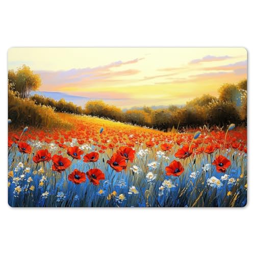 KitchenYeah© Platzsets Abwaschbare Placemats Set 6 45x30 cm Tischsets Platzdeckchen Platzset Tischset Esstisch Telleruntersetzer Waschbar Mohn - Blumenfeld - Farbenfroh von KitchenYeah