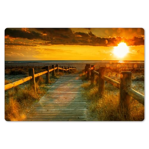 KitchenYeah© Platzsets Abwaschbare Placemats Set 6 45x30 cm Tischsets Platzdeckchen Platzset Tischset Esstisch Telleruntersetzer Waschbar Sonne - Strand - Düne - Horizont - Gras - Weg - Orange von KitchenYeah