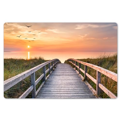 KitchenYeah© Platzsets Abwaschbare Placemats Set 6 45x30 cm Tischsets Platzdeckchen Platzset Tischset Esstisch Telleruntersetzer Waschbar Sonnenuntergang - Meer - Weg - Gras - Düne - Vögel von KitchenYeah