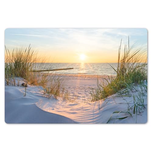 KitchenYeah© Platzsets Abwaschbare Placemats Set 6 45x30 cm Tischsets Platzdeckchen Platzset Tischset Esstisch Telleruntersetzer Waschbar Strand - Sonne - Düne - Gras - Sand - Horizont von KitchenYeah