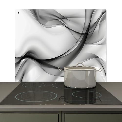 KitchenYeah© Spritzschutz Herd Küchenrückwand Vinyl 58x51 cm Küchendeko Wand Wandverkleidung, Herdabdeckplatten Schwarz - Weiß - Grau - Abstrakt von KitchenYeah
