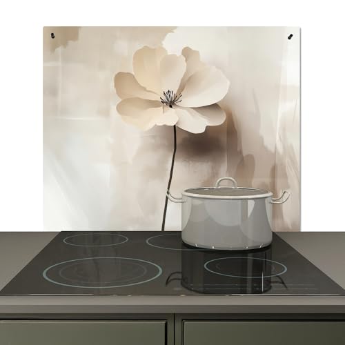 KitchenYeah© Spritzschutz Herd Küchenrückwand Vinyl 59x51 cm Küchen Zubehör Küchenwand, Herdabdeckplatten für Ceranfeld Blume - Beige - Farbe - Schatten von KitchenYeah