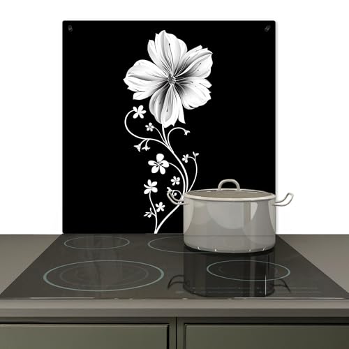 KitchenYeah© Spritzschutz Herd Küchenrückwand Vinyl 78x78 cm Küchendeko Wand Wandverkleidung, Herdabdeckplatten Blume - Schwarz - Weiß von KitchenYeah