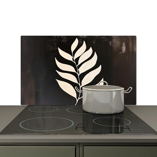 KitchenYeah© Spritzschutz Herd Küchenrückwand Vinyl 89x51 cm Kuchendeko Kitchen Wall Protector, Kochfeld Abdeckung Blatt - Weiß - Minimalistisch von KitchenYeah