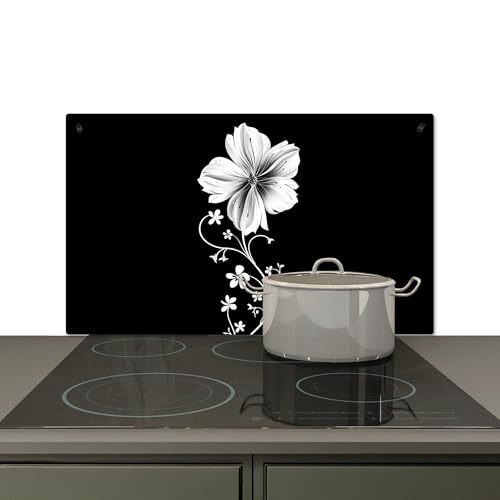 KitchenYeah© Spritzschutz Herd Küchenrückwand Vinyl 90x52 cm Küchendeko Wand Wandverkleidung, Herdabdeckplatten Blume - Schwarz - Weiß von KitchenYeah