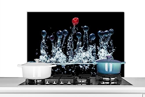 KitchenYeah© Spritzschutz Küchenrückwand Küche Deko Aluminium Platte Wandschutz Herd Spritzschutz WandverkleidungHimbeeren - Wasser - Schwarz - Obst - Rot - 90x60 cm von KitchenYeah