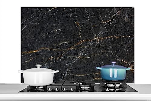 KitchenYeah© Spritzschutz Küchenrückwand Platte Küche Deko Aluminium Platte Spritzschutz Küchenwand WandverkleidungMarmor - Schwarz - Gold - Grau - Design - 100x65 cm von KitchenYeah