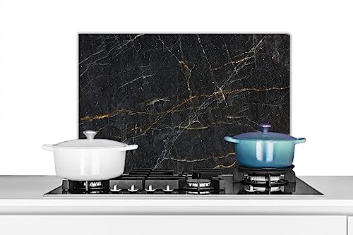 KitchenYeah© Spritzschutz Küchenrückwand Platte Küche Deko Aluminium Platte Spritzschutz Küchenwand WandverkleidungMarmor - Schwarz - Gold - Grau - Design - 70x50 cm von KitchenYeah