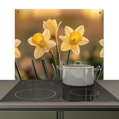 KitchenYeah© Spritzschutz Küchenrückwand Vinyl 65x52 cm Küche Wand Deko Küchenwand Rückwand, Ceranfeld Abdeckplatte Blumen - Gelb - Unscharf von KitchenYeah