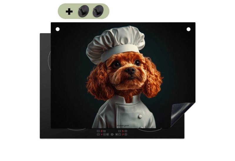 KitchenYeah Küchenrückwand Braun - Koch - Hund, (1-tlg), Cerankochfeld Abdeckung, Herd Abdeckplatten Vinyl, 71x52 cm von KitchenYeah