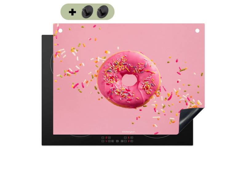 KitchenYeah Küchenrückwand Donut - Rosa - Farbenfroh, (1-tlg), Cerankochfeld Abdeckung, Herd Abdeckplatten Vinyl, 71x52 cm von KitchenYeah