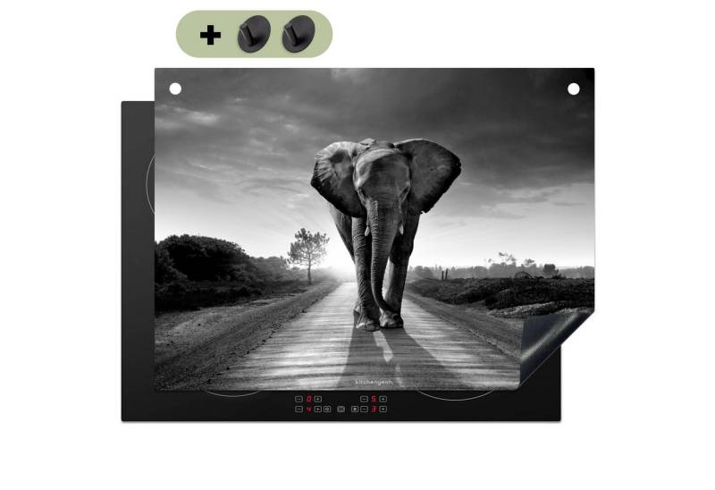 KitchenYeah Küchenrückwand Elefant - Tier - Schwarz - Weiß, (1-tlg), Induktionsabdeckung und Spritzschutz, Küchenzubehör, 70x55 cm von KitchenYeah