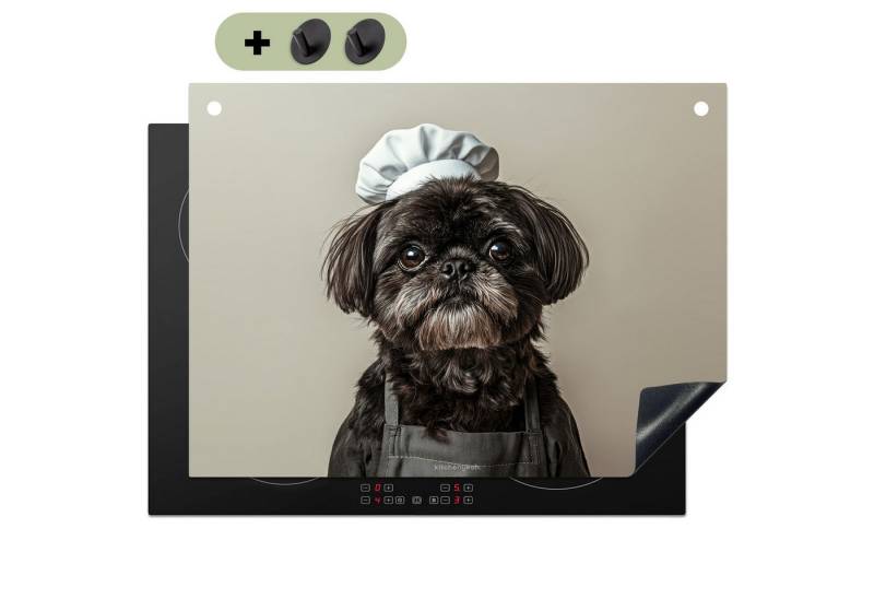 KitchenYeah Küchenrückwand Hund - Kochkleidung - Schwarz - Beige, (1-tlg), Herdplattenabdeckung für Ceranfeld, Spritzschutz Küche, 70x50 cm von KitchenYeah