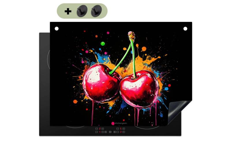 KitchenYeah Küchenrückwand Kirschen - Bunt - Graffiti - Obst, (1-tlg), Cerankochfeld Abdeckung, Herd Abdeckplatten Vinyl, 71x52 cm von KitchenYeah