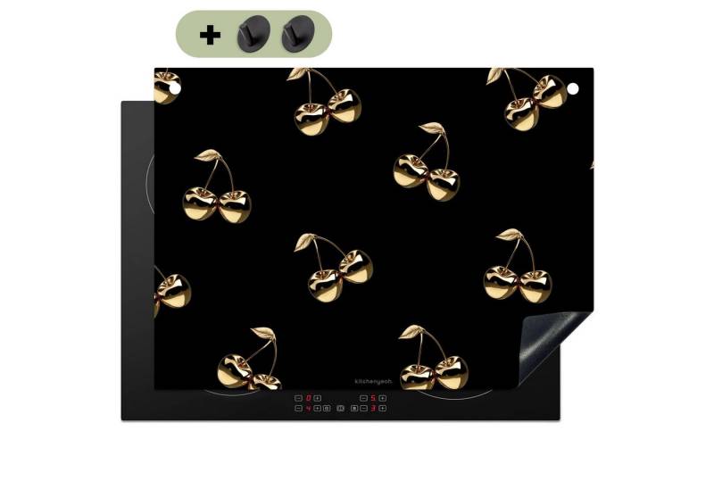 KitchenYeah Küchenrückwand Muster - Kirschen - Gold - Obst, (1-tlg), Herdplattenabdeckung für Ceranfeld, Spritzschutz Küche, 70x50 cm von KitchenYeah