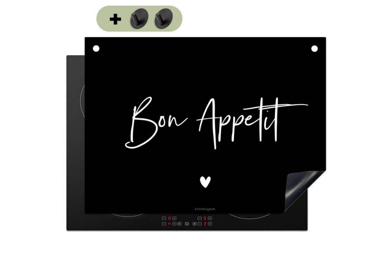KitchenYeah Küchenrückwand Schwarz - Zitat - Guten Appetit, (1-tlg), Cerankochfeld Abdeckung, Herd Abdeckplatten Vinyl, 71x52 cm von KitchenYeah