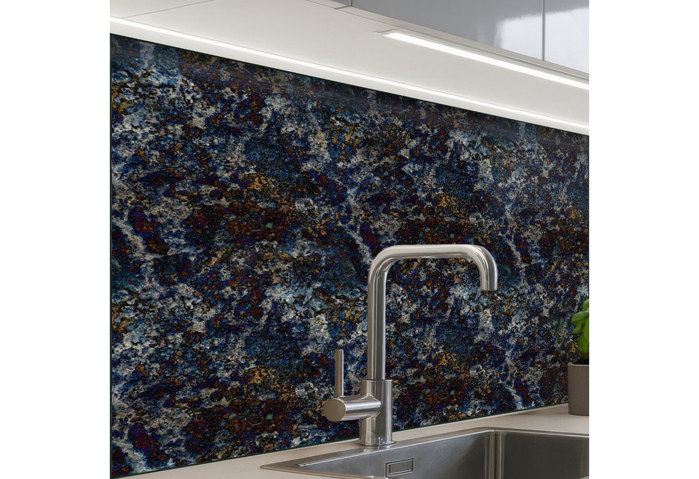 KitchenYeah Küchenrückwand selbstklebend Blau - Granit - Dunkel, (1-tlg), Spritzschutz, Küche, Rückwand, Küchenwand, Küchenfront, 80x60 cm von KitchenYeah