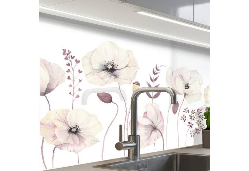 KitchenYeah Küchenrückwand selbstklebend Blumen - Pastell - Pflanzen - Weiß, (1-tlg), Spritzschutz, Küche, Rückwand, Küchenwand, Küchenfront, 80x60 cm von KitchenYeah