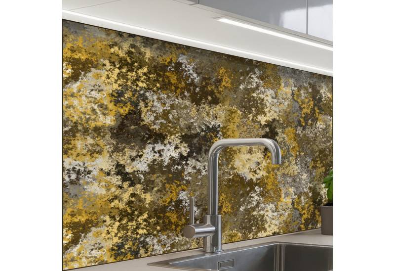 KitchenYeah Küchenrückwand selbstklebend Flecken - Schwarz - Gelb - Rost, (1-tlg), Spritzschutz, Küche, Rückwand, Küchenwand, Küchenfront, 80x60 cm von KitchenYeah