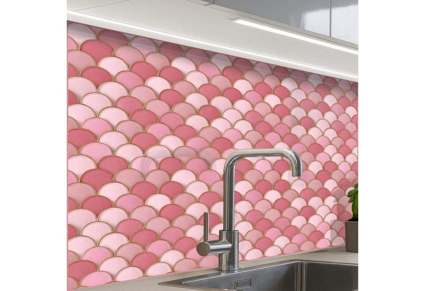 KitchenYeah Küchenrückwand selbstklebend Fliese - Muster - Rosa - Gold, (1-tlg), Spritzschutz, Küche, Rückwand, Küchenwand, Küchenfront, 80x60 cm von KitchenYeah